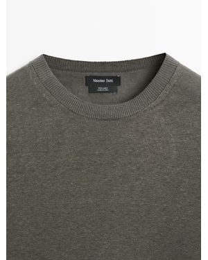 MASSIMO DUTTI Linen Knit Crew Neck Jumper - White
