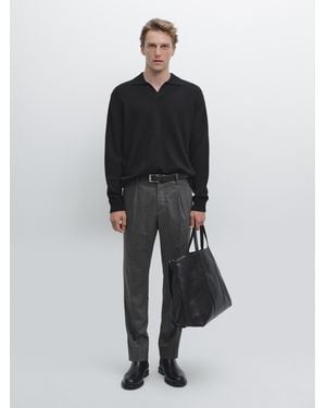 MASSIMO DUTTI Flanellhose Aus Wollmischgewebe Mit Bundfalten - Schwarz