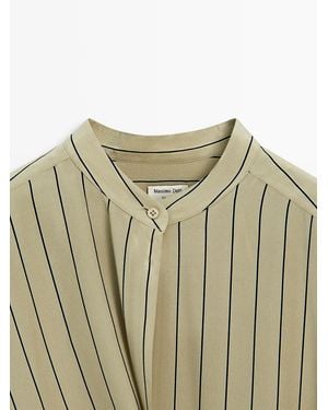 MASSIMO DUTTI Flowing Asymmetric Stripe 100% Silk Dress - Green