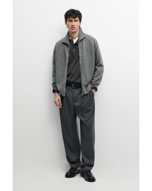 MASSIMO DUTTI Wool Blend Zip-Up Knit Cardigan - Grey