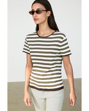MASSIMO DUTTI 100% Cotton Short Sleeve Striped T-Shirt - Black