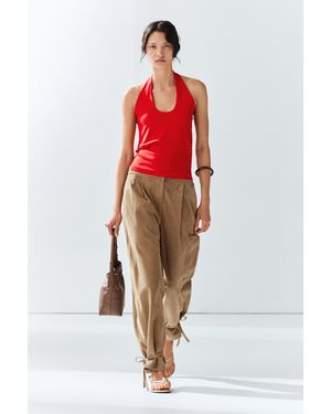MASSIMO DUTTI Suede Leather Pants With Tie-Detail Hems - Red