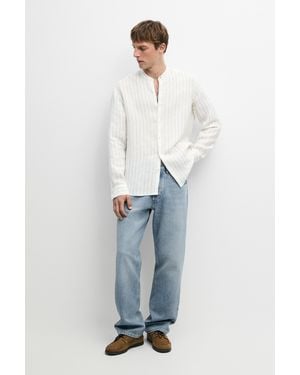 MASSIMO DUTTI 100% Linen Striped Stand Collar Shirt - Multicolour