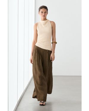 MASSIMO DUTTI Flowing Linen Blend Pants - Natural