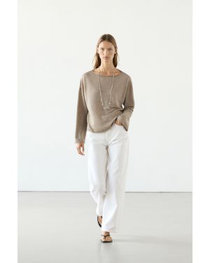 MASSIMO DUTTI Linen Boat Neck Knit Sweater - Brown