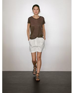 MASSIMO DUTTI Camiseta Manga Corta 100% Lino - Blanco