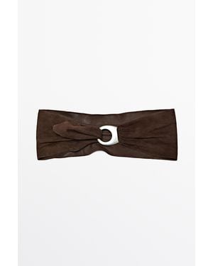 MASSIMO DUTTI Oval Buckle Split Suede Leather Belt - Black