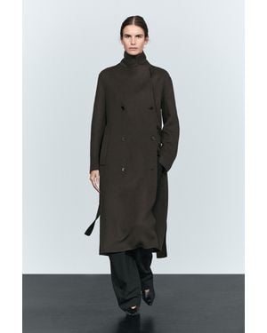 MASSIMO DUTTI Cappotto Lungo Doppiopetto Con Cintura - Nero