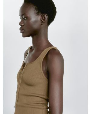MASSIMO DUTTI Top Punto Canalé Detalle Lazada - Marrón