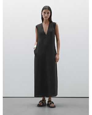★ Massimo Dutti★ Cotton blend flounce midi dress 06632585 MASSIMO DUTTI Poplin Flounce Midi Dress in Natural | Lyst UK