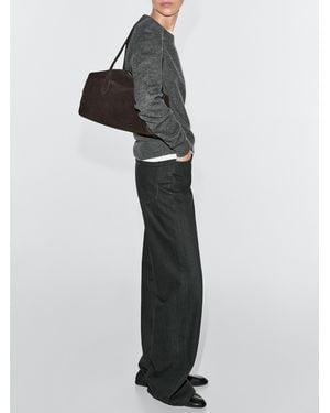 MASSIMO DUTTI Bolso West Satchel Piel Serraje - Gris