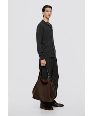 MASSIMO DUTTI Wool-Blend Knit Double-Breasted Cardigan - Black