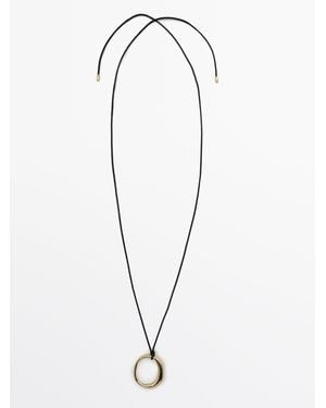 MASSIMO DUTTI Leather Cord Necklace With Oval Piece - White