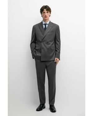 MASSIMO DUTTI 100% Cool Wool Double-Breasted Suit Blazer - Black