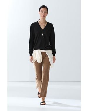 MASSIMO DUTTI Jersey Punto Cuello Pico Con Lana - Negro