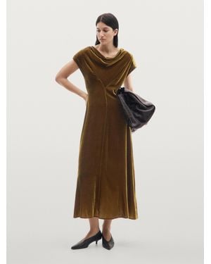 MASSIMO DUTTI Robe Longue À Col Drapé En Velours - Neutre