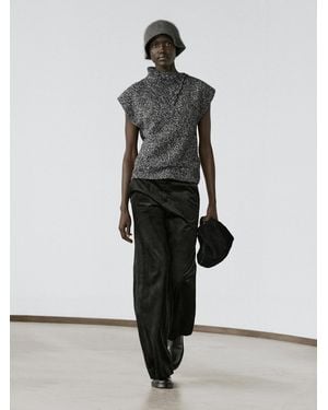 MASSIMO DUTTI Mouliné Knit Vest With Collar Detail - White