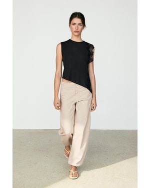 MASSIMO DUTTI Sleeveless Top With Lace Detail - Black
