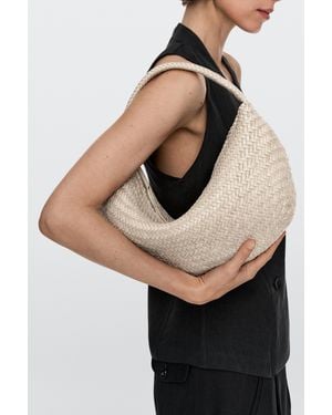 MASSIMO DUTTI Braided Leather Half-Moon Bag - Natural
