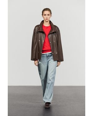 MASSIMO DUTTI Chaqueta Tapeta Botonadura Piel Napa - Marrón
