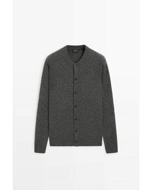 MASSIMO DUTTI Wollen Tricot Vest Met Knopen, 100% Wol - Zwart