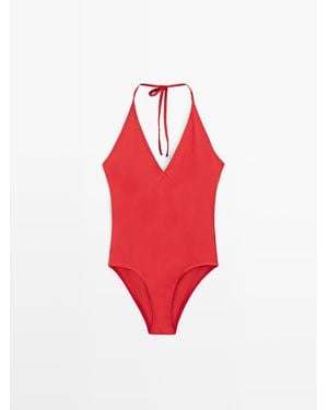 MASSIMO DUTTI Badpak Met V-Hals En Halter - Rood