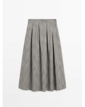MASSIMO DUTTI Halflange Rok Van Gemêleerde Stof Met Bandplooi - Grijs