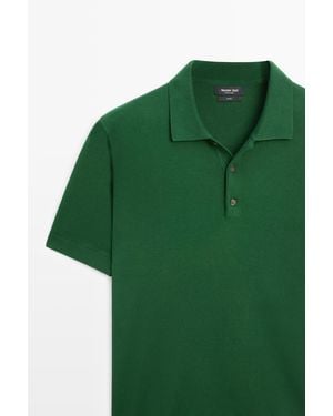 MASSIMO DUTTI 100% Cotton Knit Polo Jumper - Green