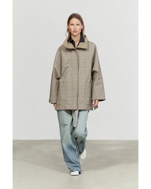 MASSIMO DUTTI Checked Cotton-Blend High-Neck Jacket - Natural