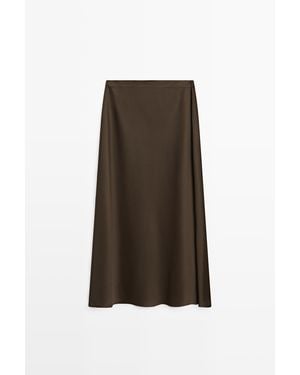MASSIMO DUTTI Soepelvallende Rok Met Zijdeachtige Afwerking - Bruin