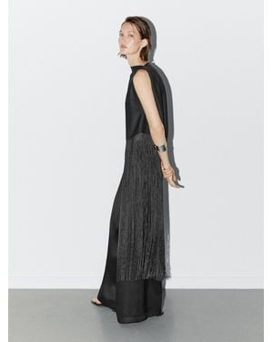 MASSIMO DUTTI Long Dress With Fringe Detail - White