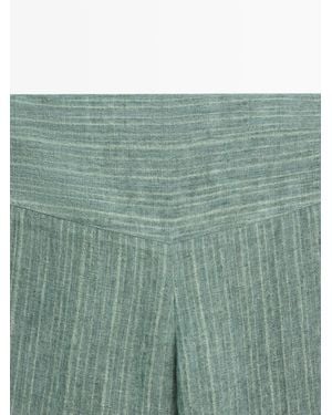MASSIMO DUTTI Linen Pants With Corset Belt Detail - Green