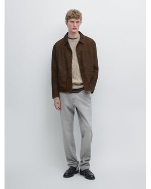 MASSIMO DUTTI Chaqueta Worker Piel Ante - Marrón