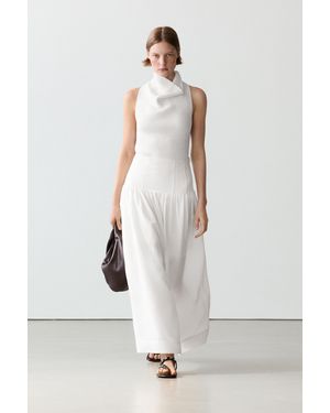 MASSIMO DUTTI Midi Skirt With Yoke Detail - White