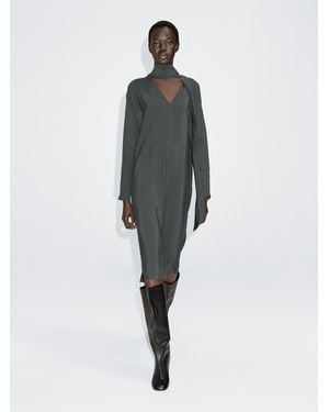 MASSIMO DUTTI V-Neckline Midi Dress With Tie Detail - Multicolor