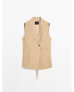 MASSIMO DUTTI Linnen Gilet Met Gekruiste Sluiting - Wit