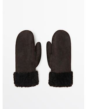 MASSIMO DUTTI Guantes Manopla Piel Doble Faz - Negro
