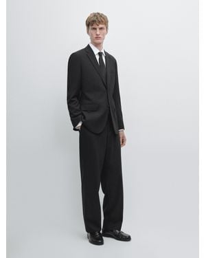 MASSIMO DUTTI Wide-Leg Wool Suit Trousers - Black