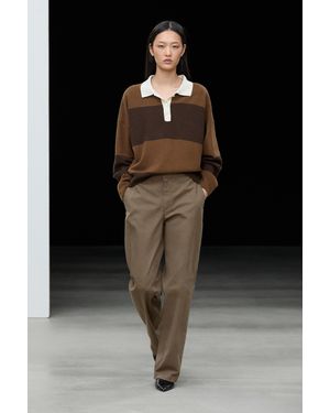 MASSIMO DUTTI Striped Knit Jumper With Polo Collar - Brown
