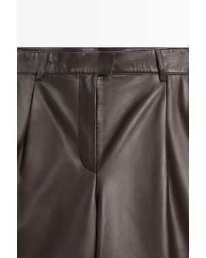 MASSIMO DUTTI Long Nappa Leather Bermuda Shorts - Black