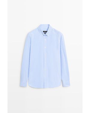 MASSIMO DUTTI 100% Cotton Regular Fit Striped Shirt - Blue
