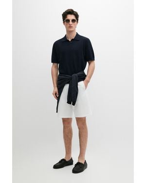 MASSIMO DUTTI Cable-Knit V-Neck Polo Shirt - Blue