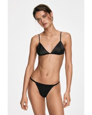 MASSIMO DUTTI Polka Dot Bikini Bottoms With Lace Detail - Black