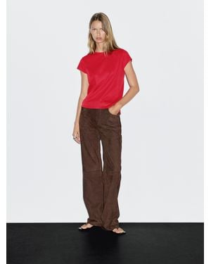MASSIMO DUTTI 100% Mercerised Cotton Short Sleeve T-Shirt - Red