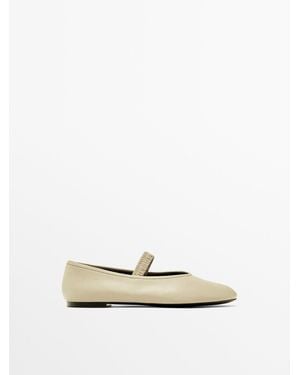 MASSIMO DUTTI Soft Elastic Ballet Flats - White