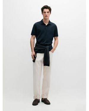MASSIMO DUTTI Short Sleeve Cotton Polo Shirt - Blue