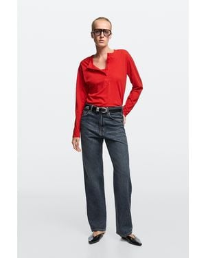 MASSIMO DUTTI Jeans Straight Fit Tiro Alto - Rojo
