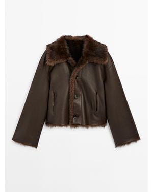 MASSIMO DUTTI Short Leather Coat With Fur - Blue