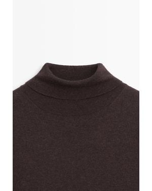 MASSIMO DUTTI Wool Blend Knit Dress With Contrast Detail - White