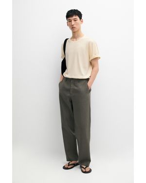 MASSIMO DUTTI Short Sleeve Linen Cotton T-Shirt - Yellow